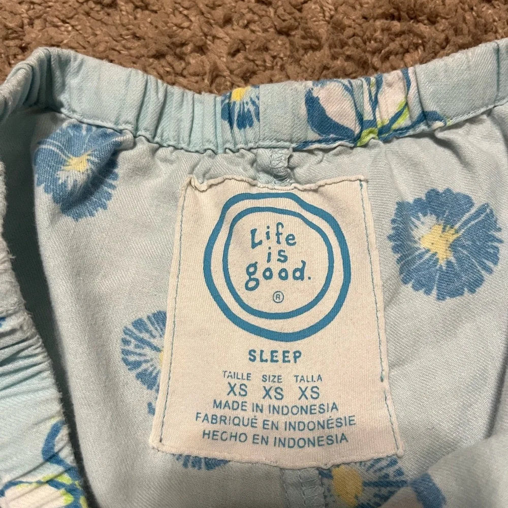 Life Is Good  Pajama Bottoms - Blue and Green Floral - Picture 2 of 3